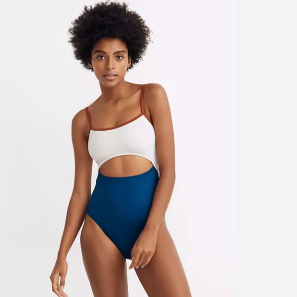 🏊‍♀️New w/Tags!- Madewell Second Wave Cutout One-Piece Swimsuit in Colorblock💙